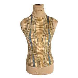 Rave City Geometric Patterned Sleeveless Turtleneck Shiny Top Sz S